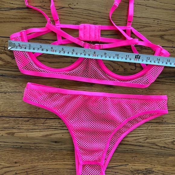 Hot Pink mesh banded, open bra, and panty set NWOT. - Picture 1 of 8